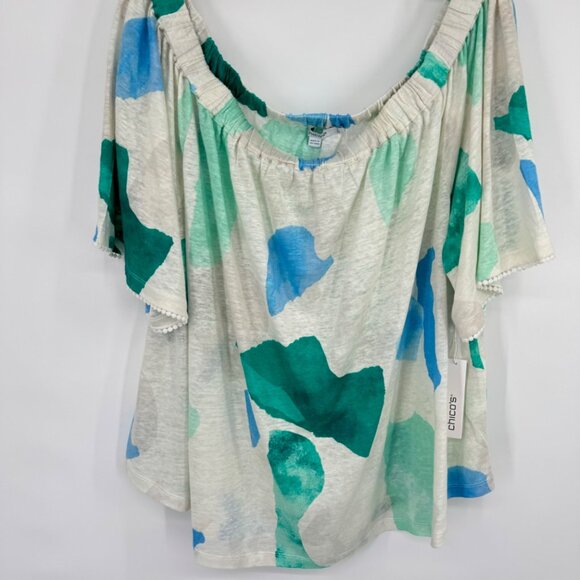 Chico's 3 Linen top shirt Confetti Pom Pom Top size XL Knit Pattern new - Picture 8 of 14